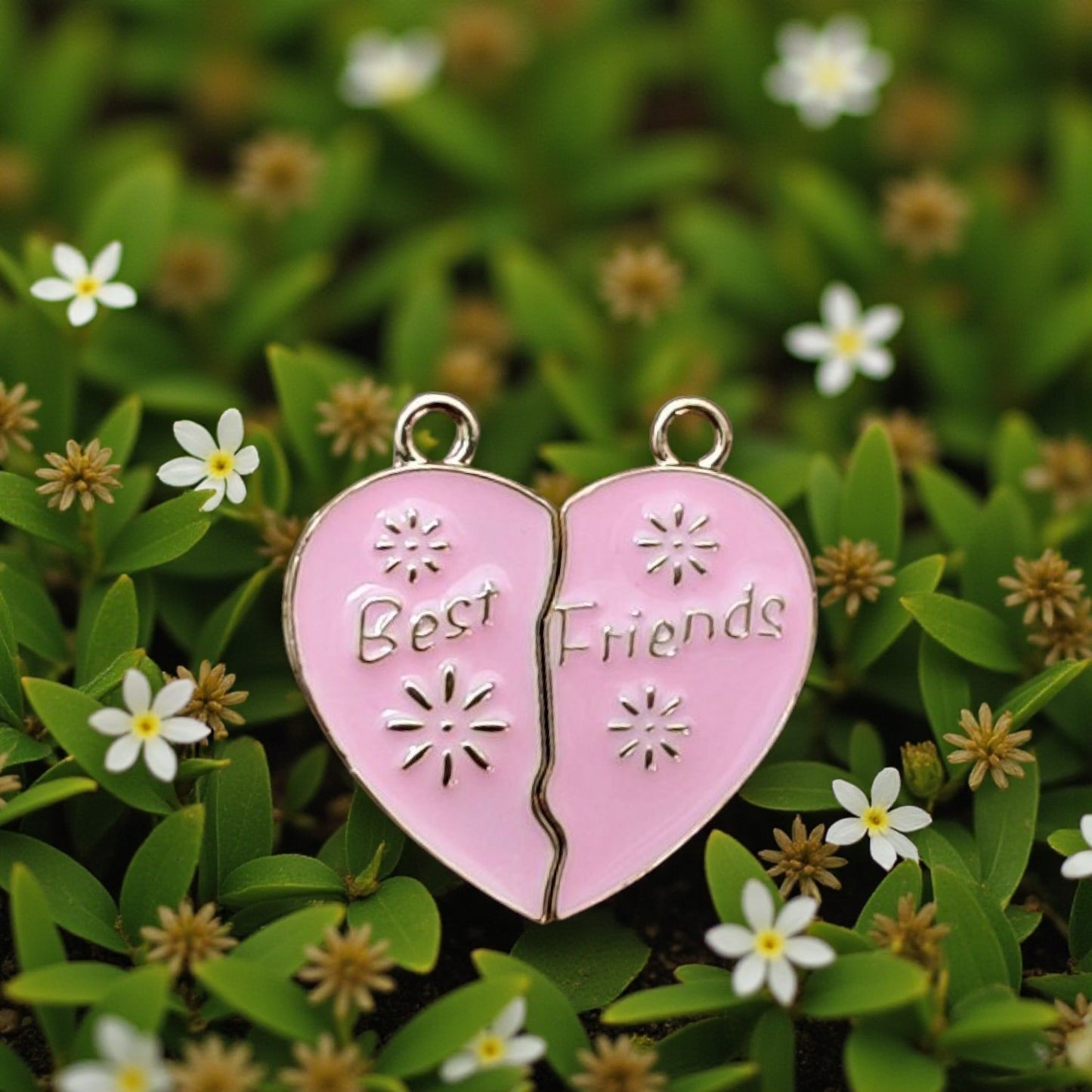 Pink Best Friends Magnetic Charm (Silver) - 1 Pc