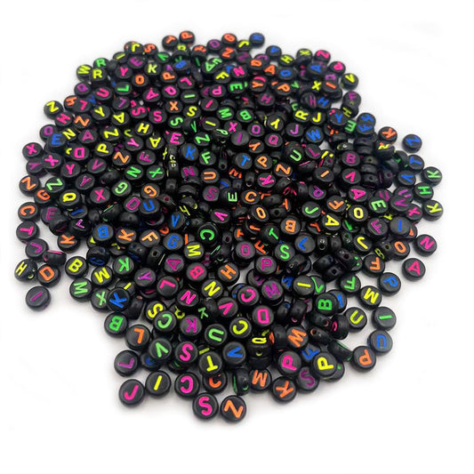 Black and Color Alphabet Beads - 20 grams