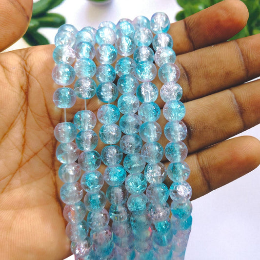 Blue and light pink multi crackle beads with a shiny dual-tone crackled texture for jewelry and craft making
