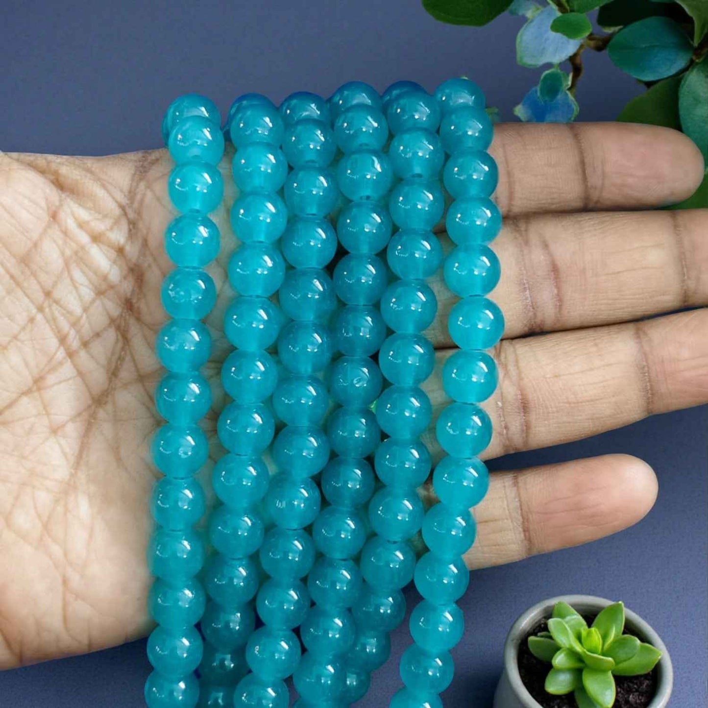 Bluish Cyan Jelly Beads - 8mm
