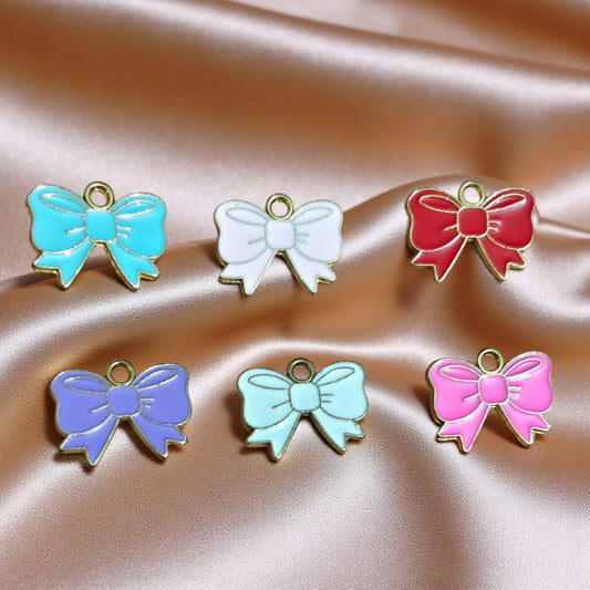 Bow enamel charms in vibrant colors for jewelry making and craft projects
