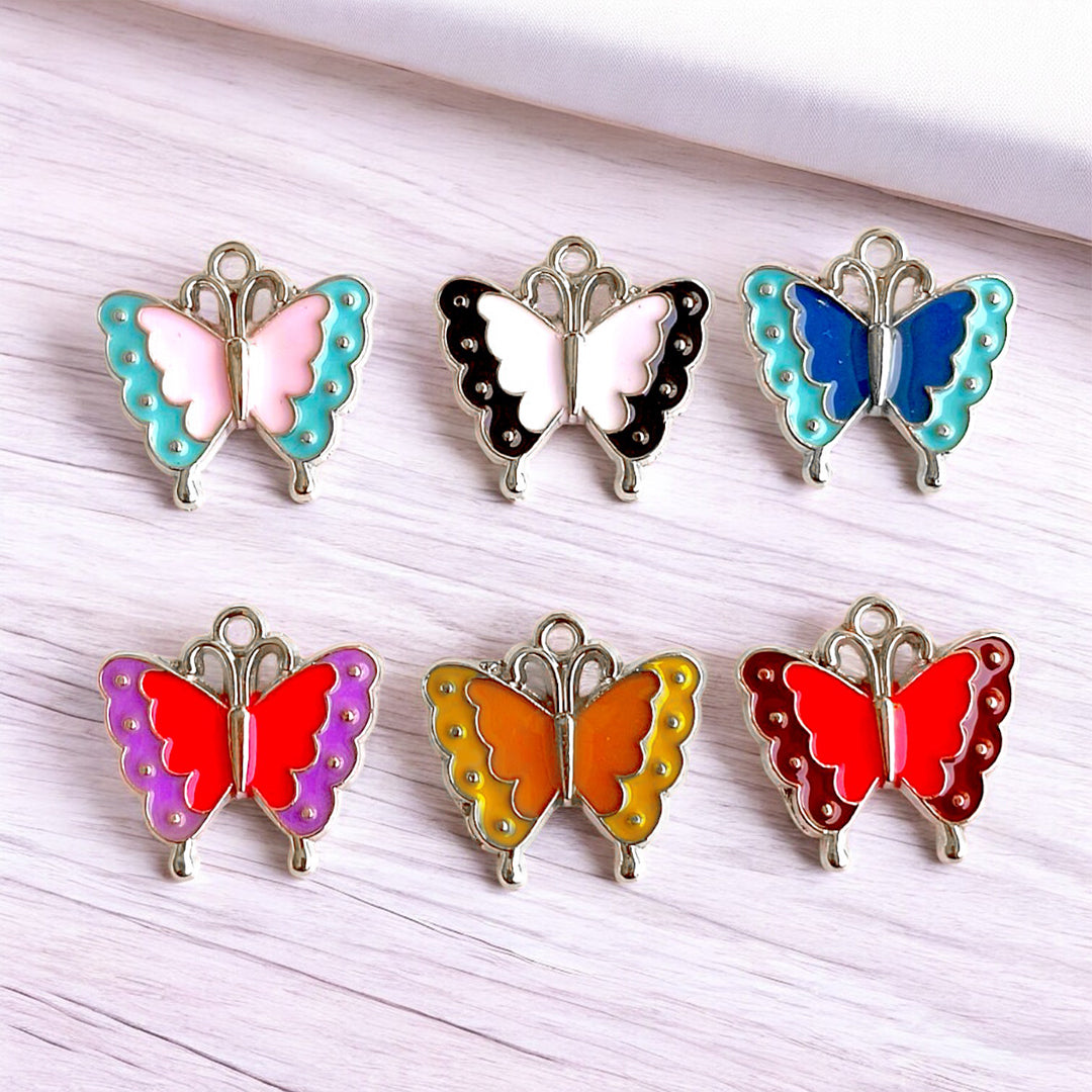 Multicolor Butterfly With Silver Border Color Charm