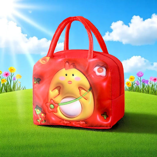 3D Cartoon Chicken Printed Insulated Leak proof Lunch Box Bag for Kids