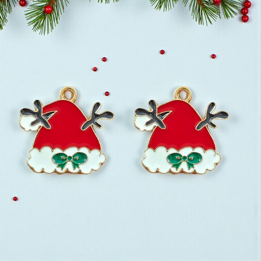 Santa Claus hat Christmas charms with red and white festive detailing, perfect for holiday jewellery making.