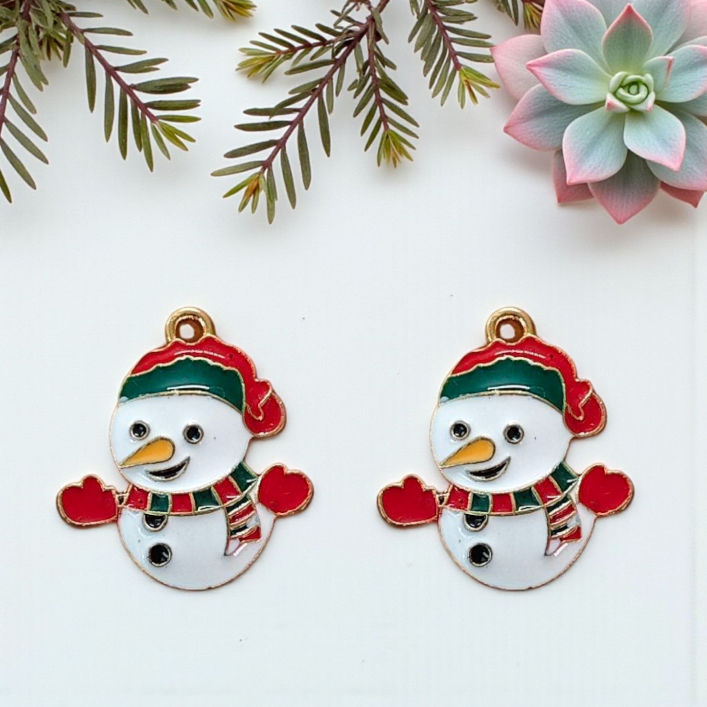 Snowman Christmas charm with festive detailing, ideal for holiday jewellery making and DIY crafts.