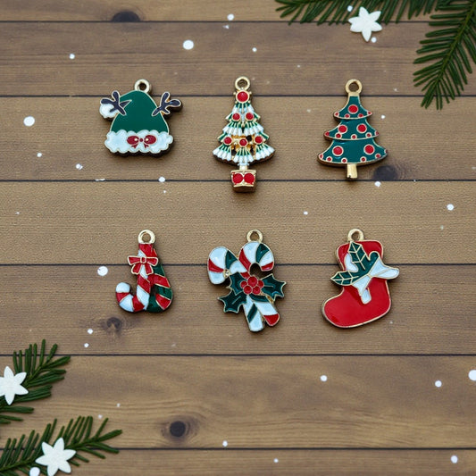 Christmas charms for jewellery making and DIY crafts with festive holiday designs