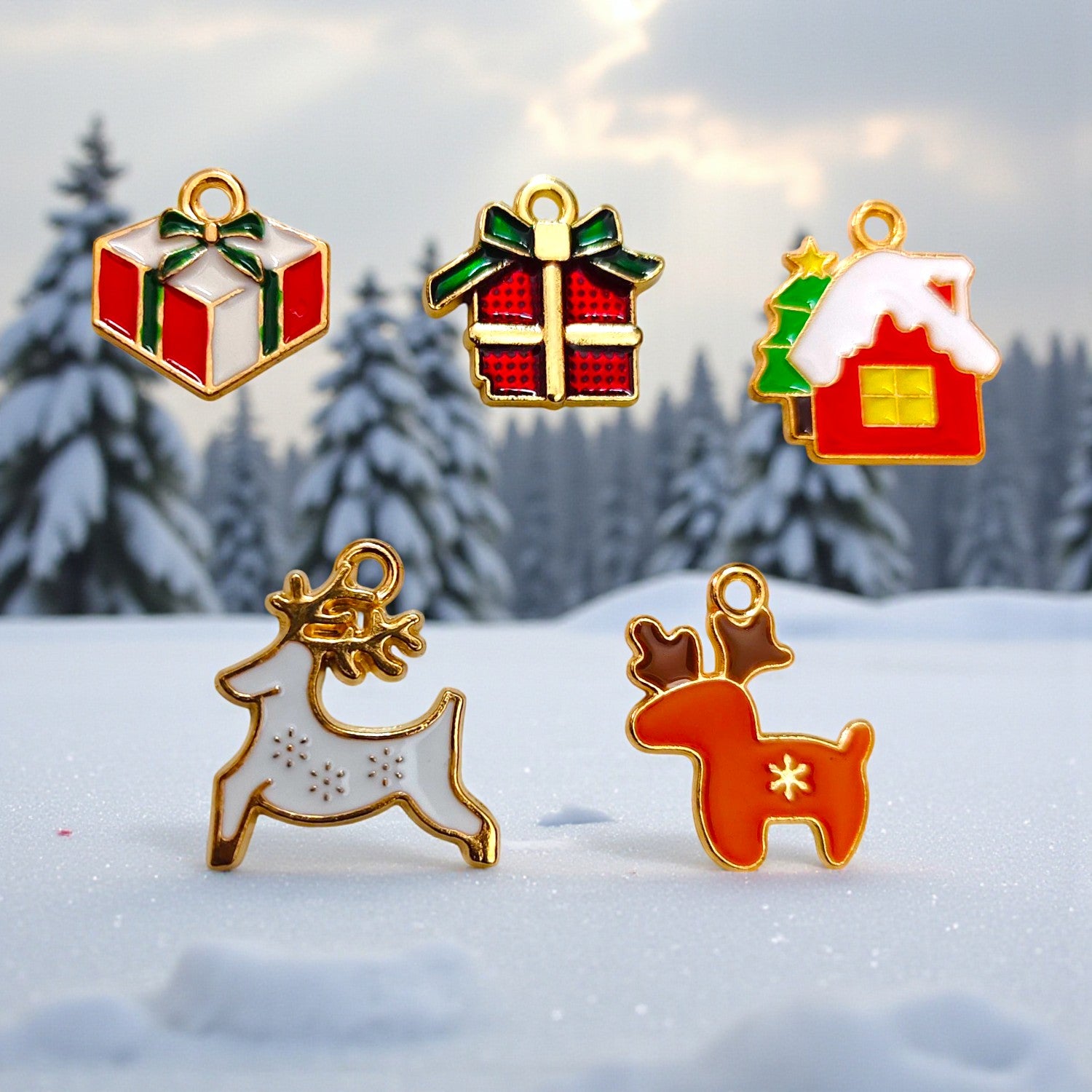 Christmas Gifts Charms with festive gift box design and colorful details.