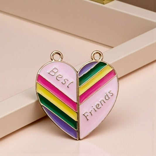 Multicolor Split Heart Best Friend Striped Magnetic Charm