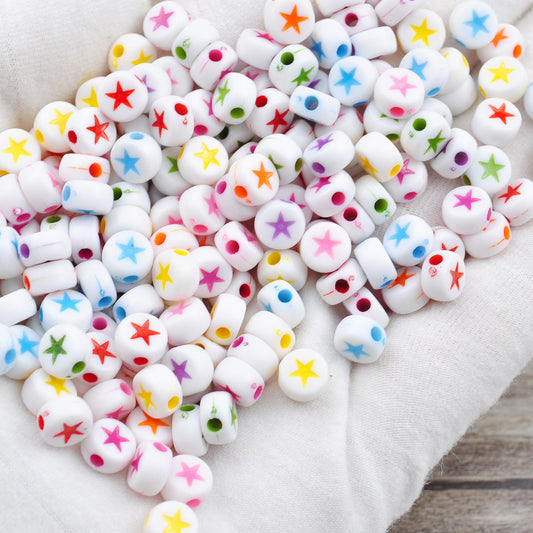 Colorful Acrylic Round Star Beads - 20 grams