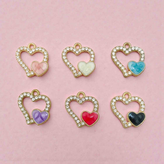 Colorful Little Stone Heart Charm - 1 Pc