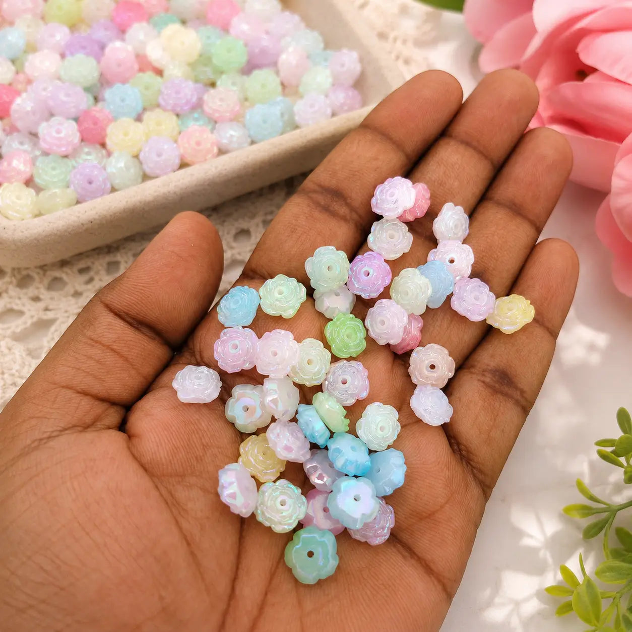 Colourful Dual Shade Acrylic Mini Rose Flower Beads