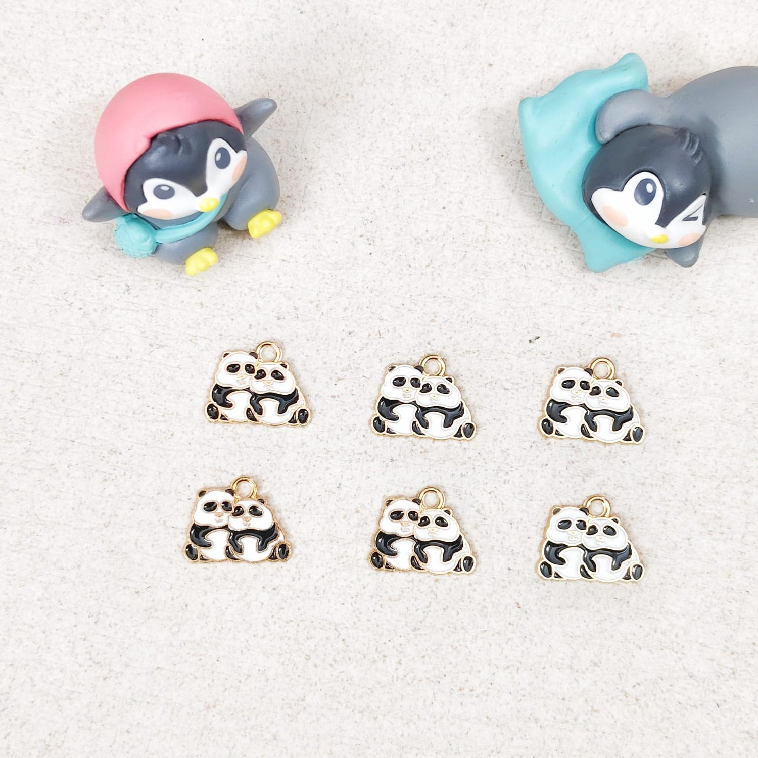 Cute couple panda charms for jewellery making, bracelets, keychains and DIY accessories