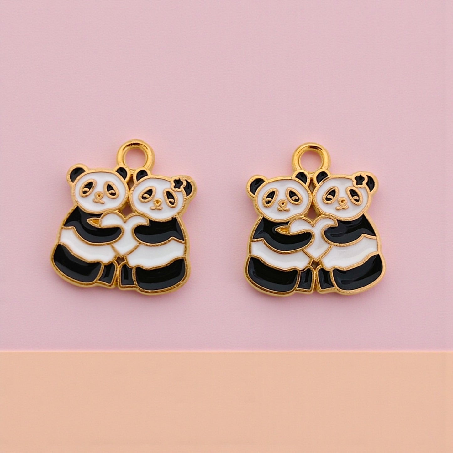 Couple panda charm with heart design for jewellery making and DIY crafts