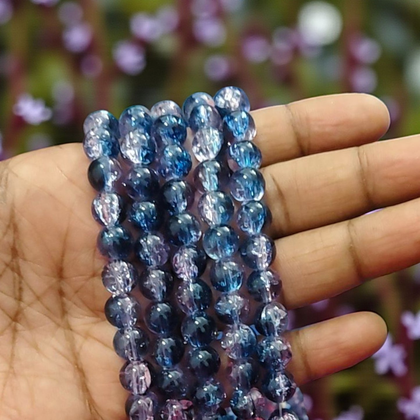 8mm Crackle Beads - Teal Blue and Light Fade Pink