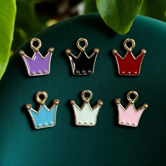 Multicolor Crown Enamel Charm - 10 Pc Mixed Color