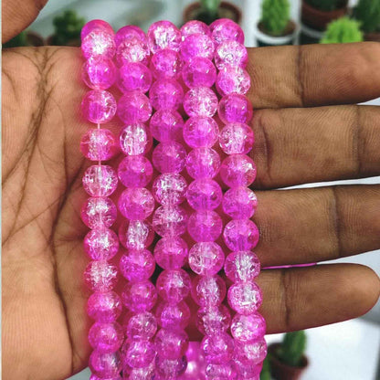 Crackle Beads 8 mm - Dark Pink & White