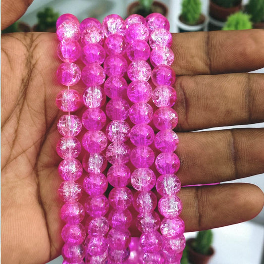 Crackle Beads 8 mm - Dark Pink & White