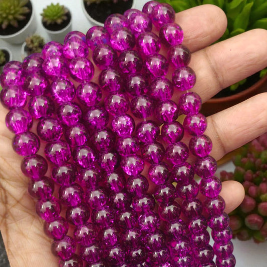 Dark Wine crackle beads with glossy cracked-glass effect for jewelry making and DIY crafts
