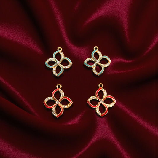 Diamond shape flower with stone charms for jewelry and craft making