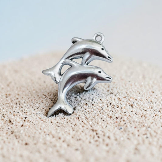 Double Dolphin Silver Metal Charms