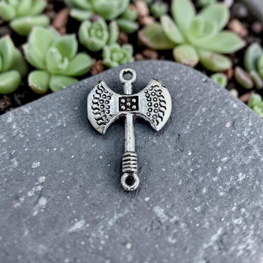 Double Headed Axe Silver Metal Charm