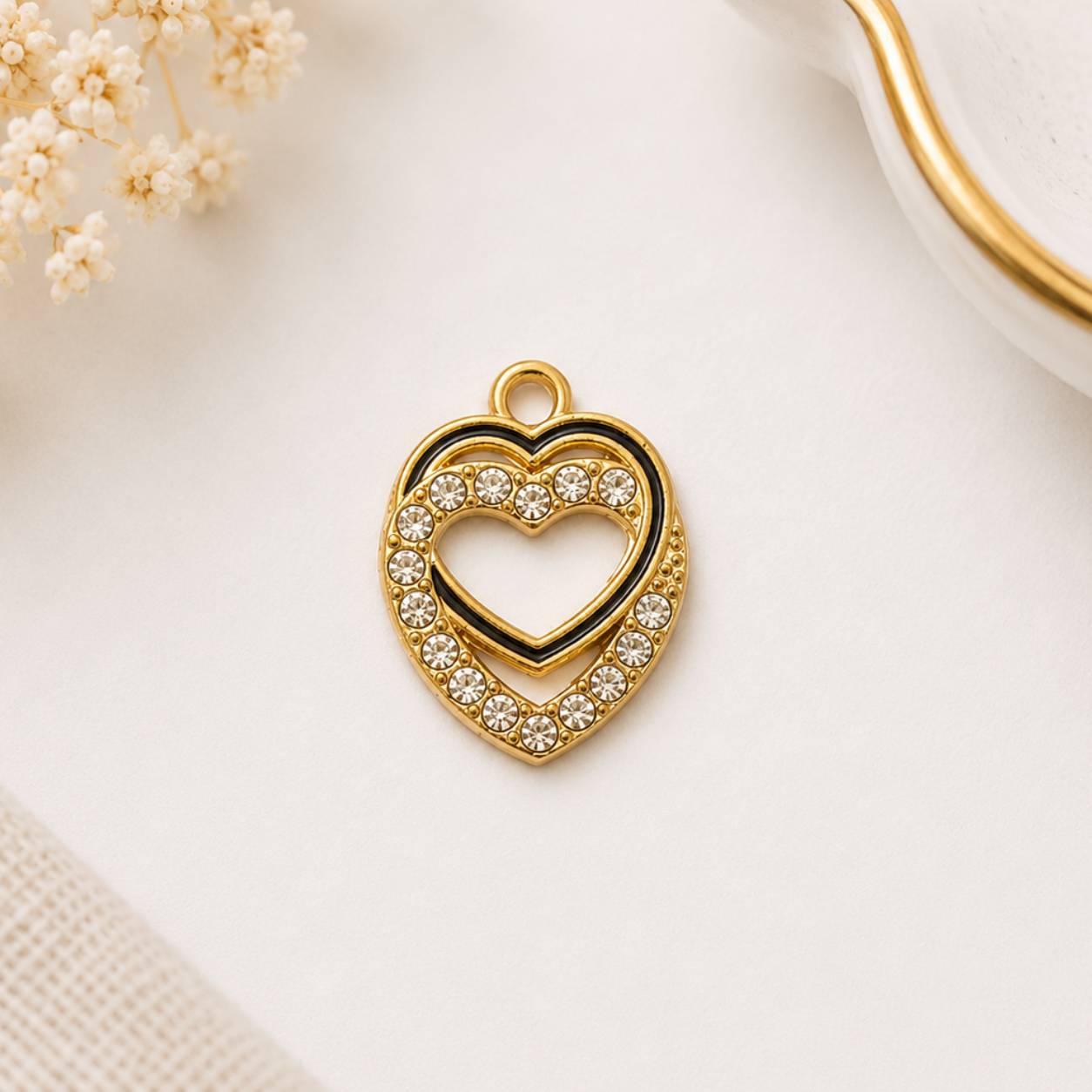 Double Heart Shaped Pendent Charm - 1 Pc