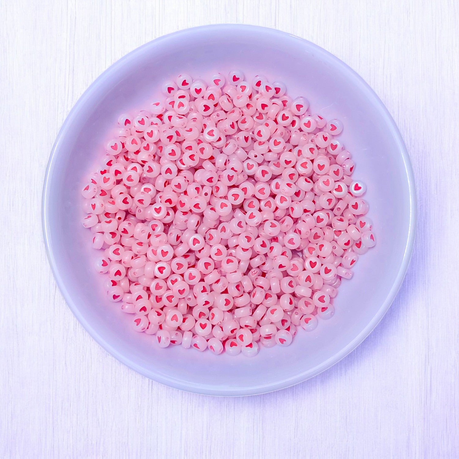 Round Acrylic Beads with Red Heart - 20 Grams