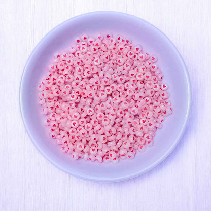 Round Acrylic Beads with Red Heart - 20 Grams