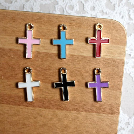 Multicolor Cross Enamel Charm - 10 Pc Mixed Color