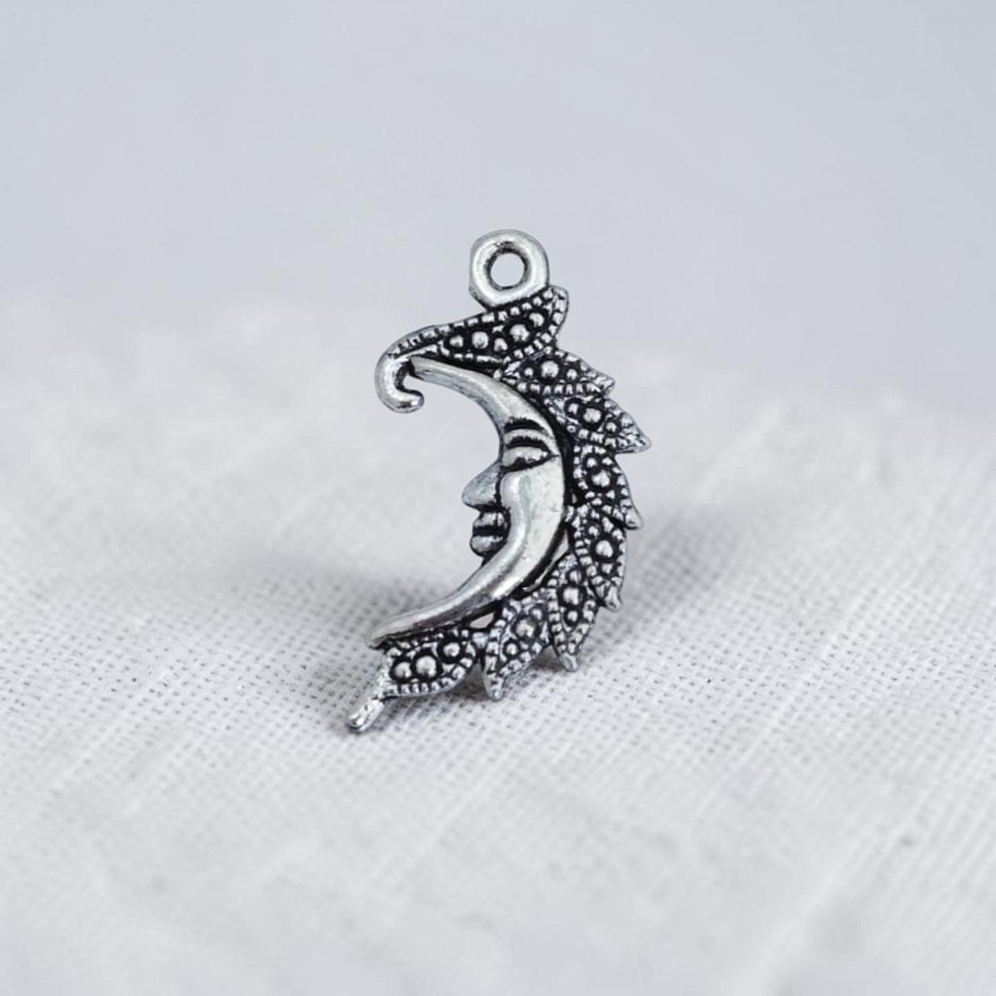 Face Crescent Moon Silver Charm