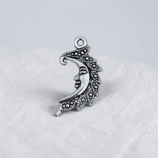 Face Crescent Moon Silver Charm