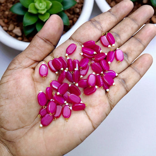 Magenta - Flat Oval Glass Hanging Beads for Jewelry Making - 10 Pcs