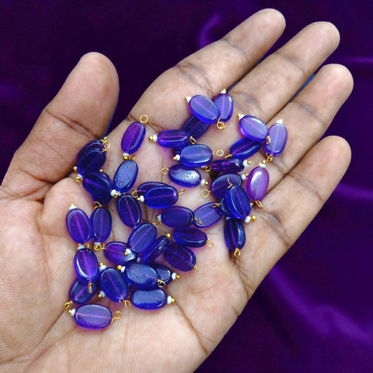 Violet - Flat Oval Glass Hanging Beads for Jewelry Making - 10 Pcs
