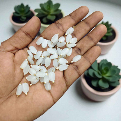 White - Flat Oval Glass Hanging Beads for Jewelry Making - 10 Pcs
