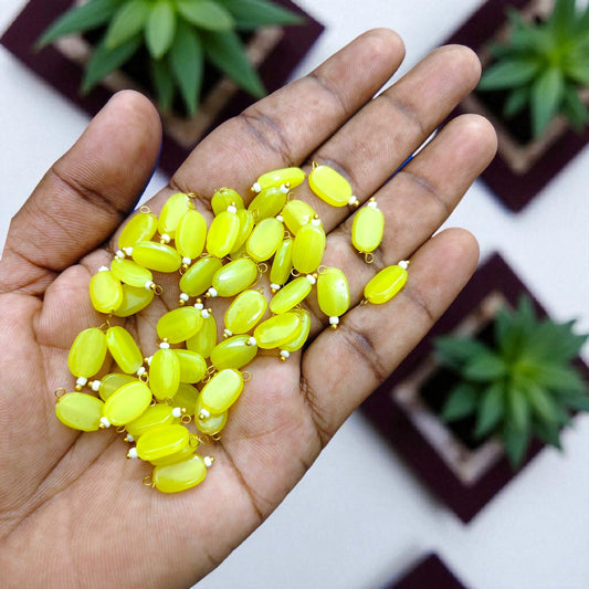 Yellow - Flat Oval Glass Hanging Beads for Jewelry Making - 10 Pcs