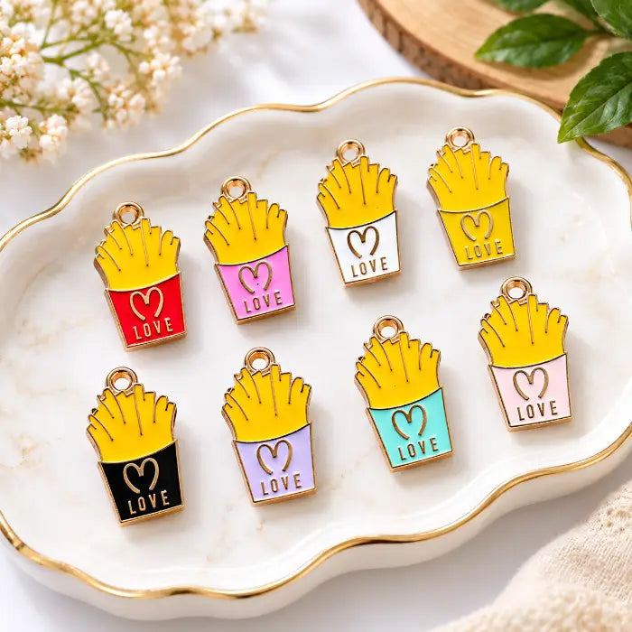 French Fries Love Charms in Assorted Colours for DIY Jewellery