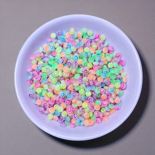 Round Smiley Beads Glow in the Dark (Mixed) - 20 grams