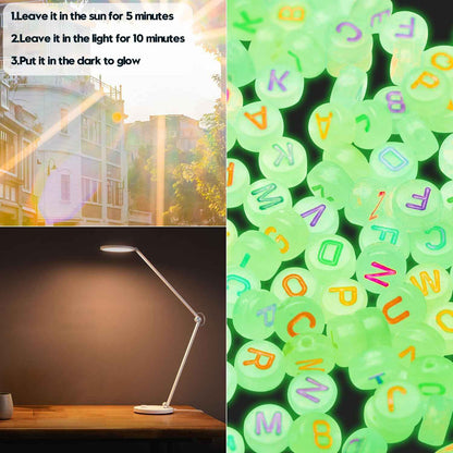 Round Alphabet Beads Glow in the Dark - Mixed Letter - 20 grams