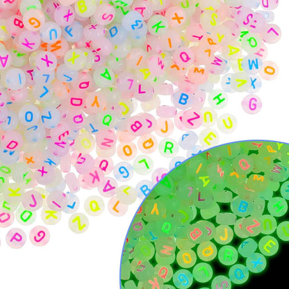 Round Alphabet Beads Glow in the Dark - Mixed Letter - 20 grams
