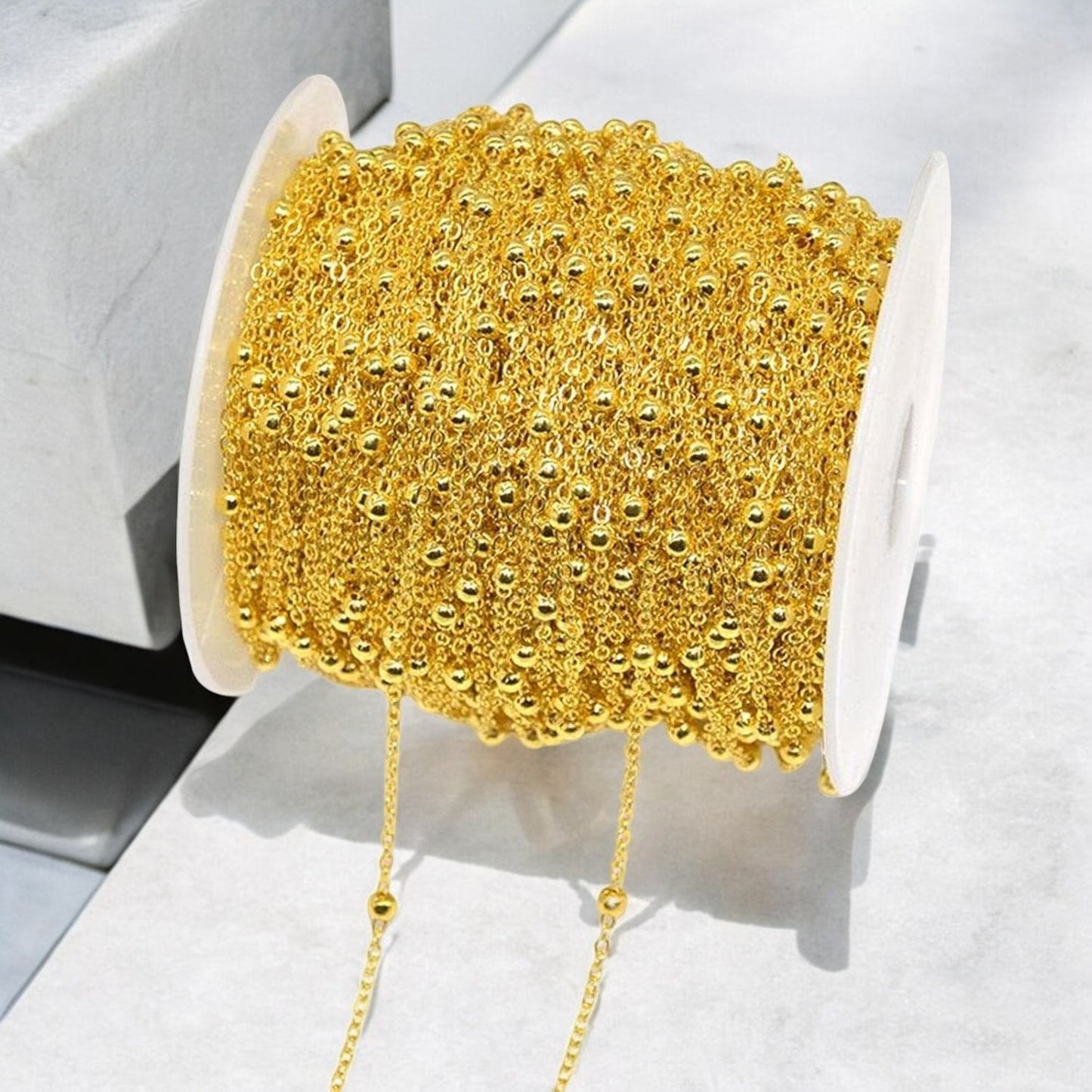 Beaded Ball chain for Jewellery Making - Gold (1 meter)