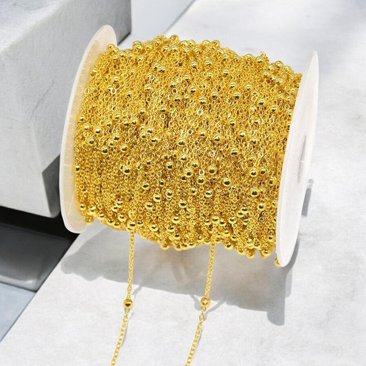 Beaded Ball chain for Jewellery Making - Gold (1 meter)