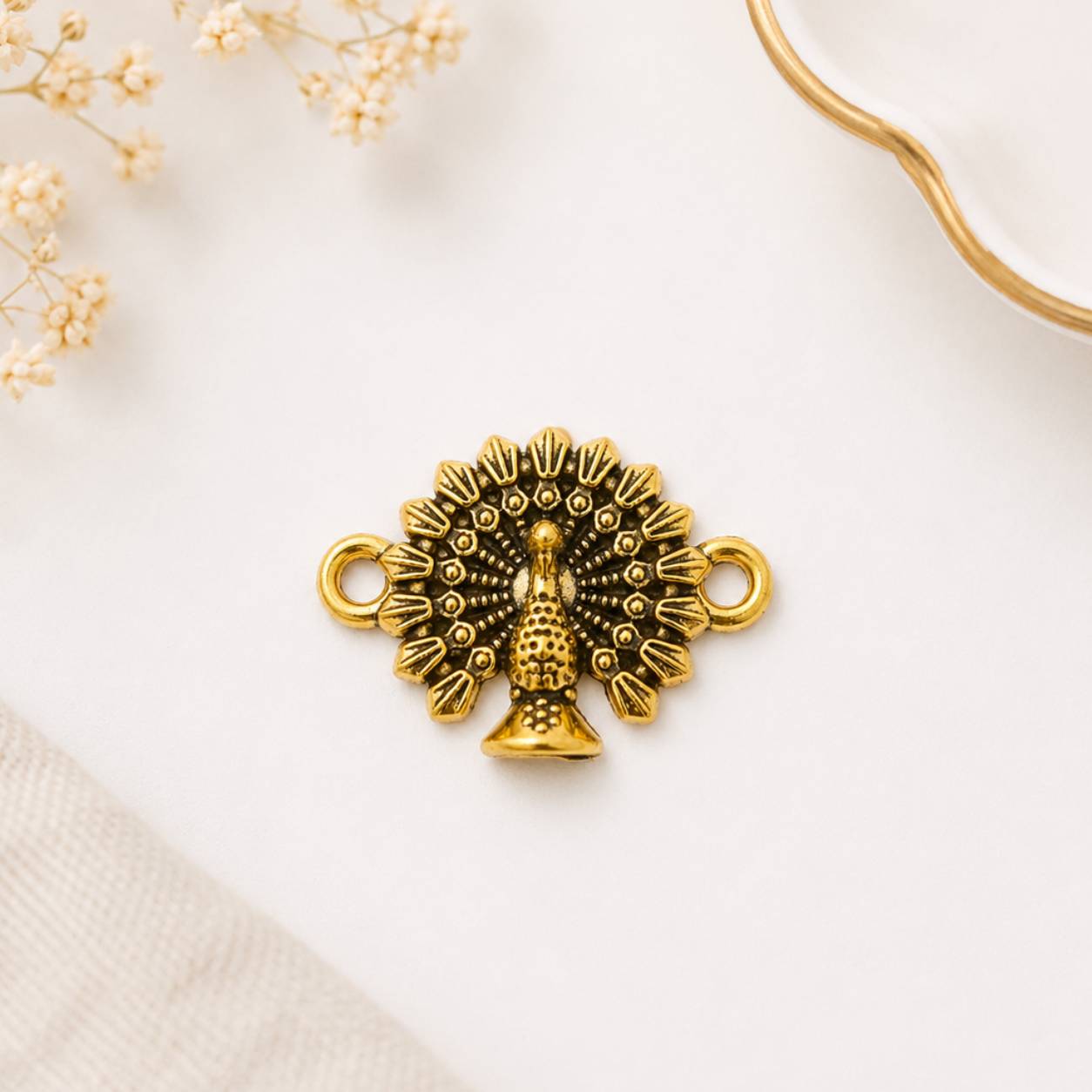 Golden Peacock Dual Hook Metal Charms