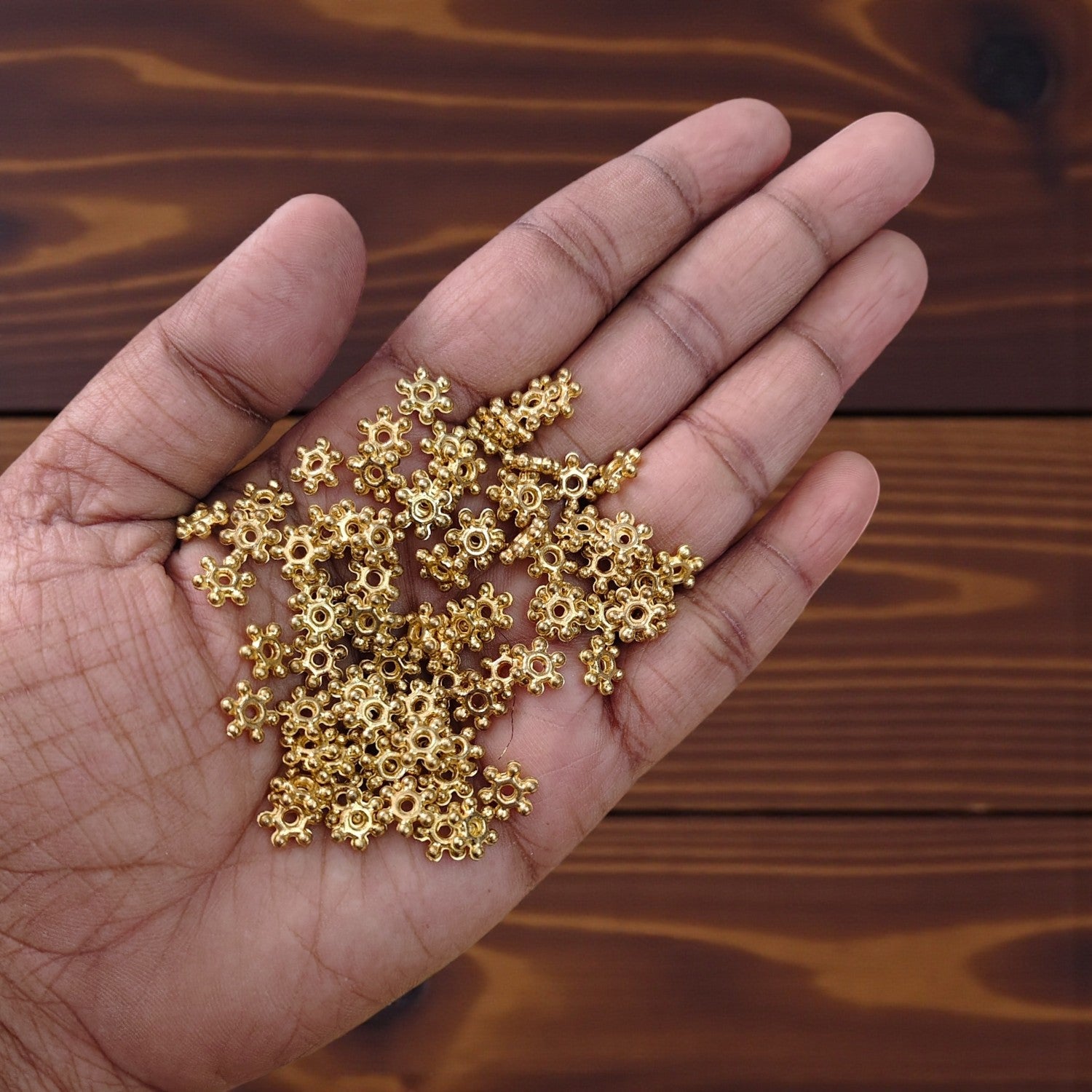 Golden flower spacer beads for jewelry making, bracelets, earrings and DIY crafts