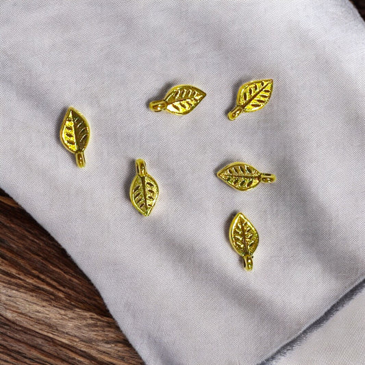 Golden Leaf Metal Charm - 10 Pcs