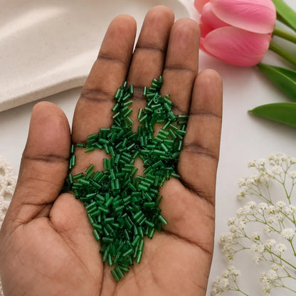 Green Glass Bugle Cut Beads