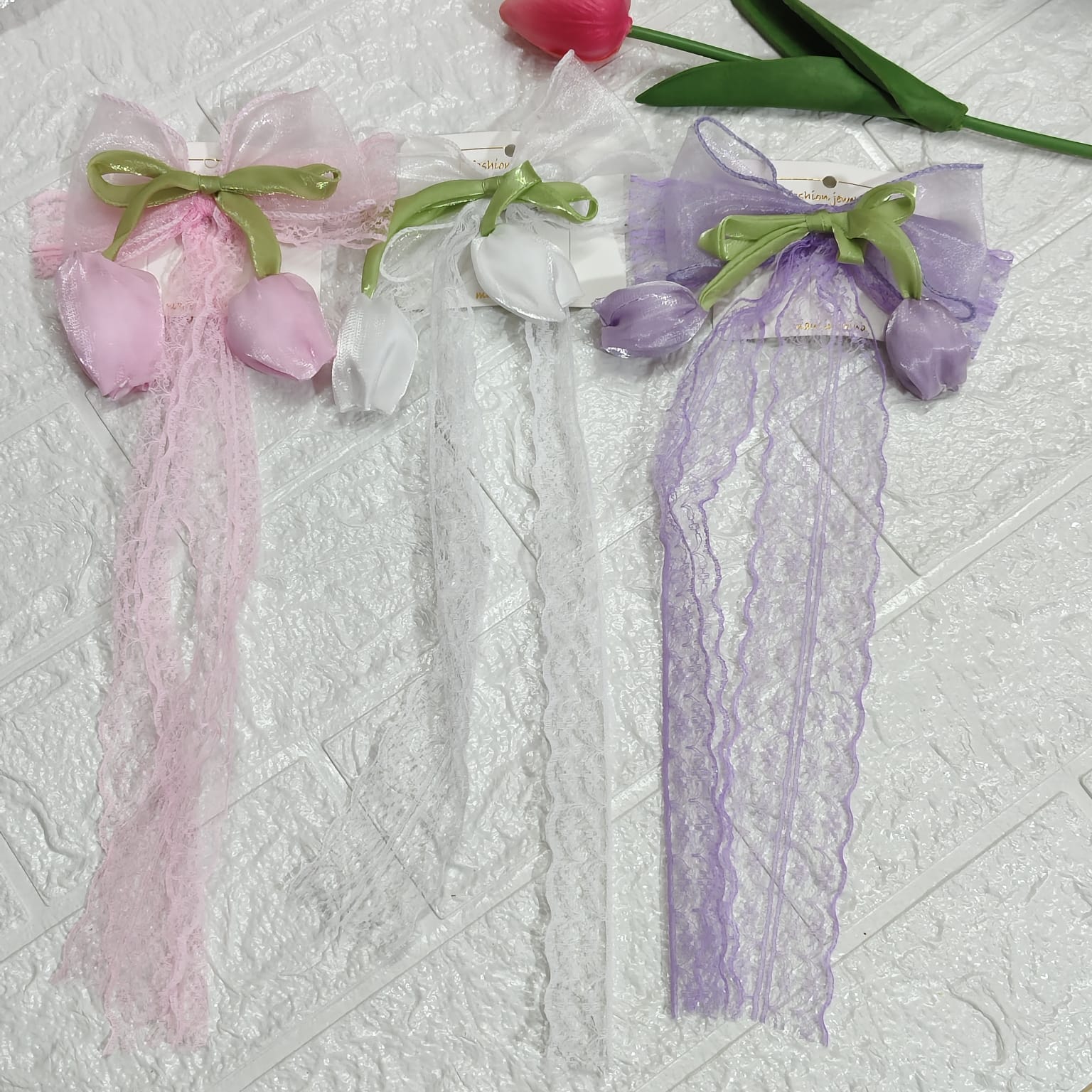Hair bow with tulip design Korean clip, cute and elegant floral hair accessory for girls and women