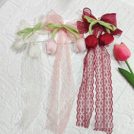 Hair bow with tulip design Korean clip, cute and elegant floral hair accessory for girls and women