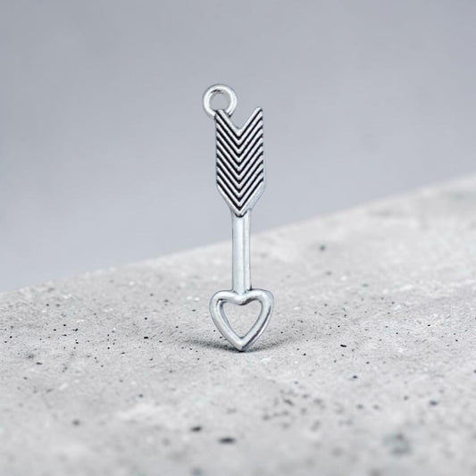 Heart Arrow Silver Metal Charms
