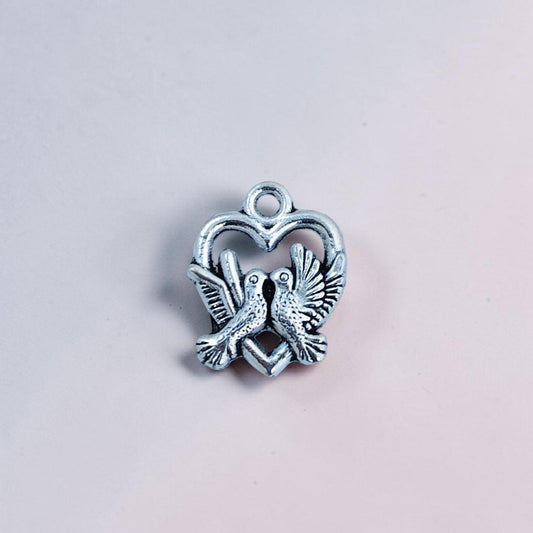 Heart Love Birds Silver Metal Charms