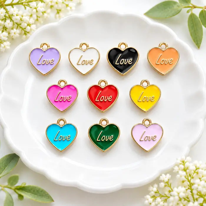 Heart with Love word Enamel Charms - 1 Pc